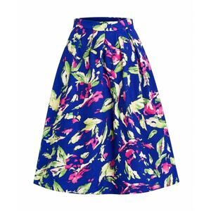 Shoshanna Skirt Size 4 Blue Pink Floral Silk & Cotton Midi Knee-Length Colorful